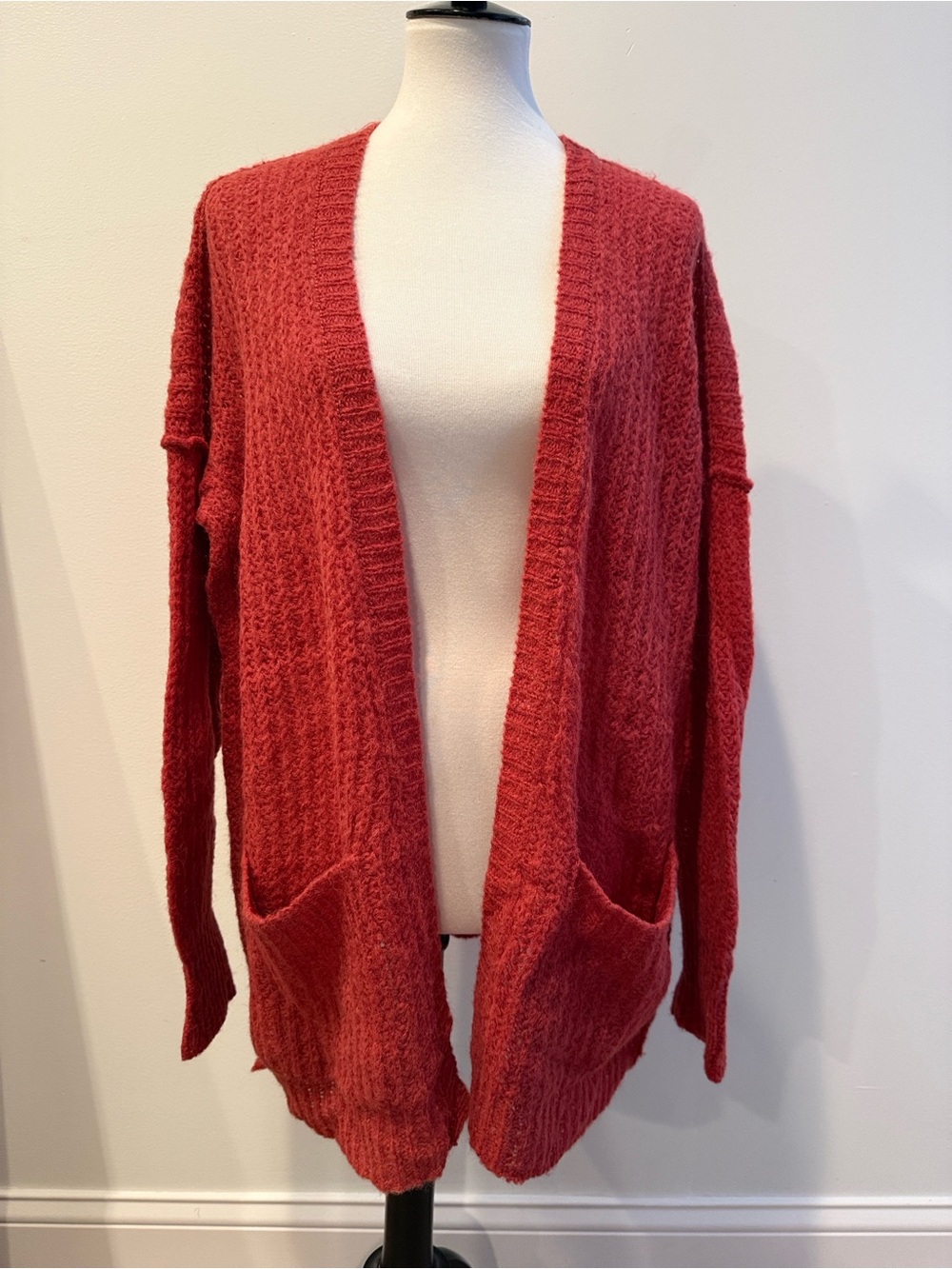 Free People Open-Front Dark Red/Pink Cardigan